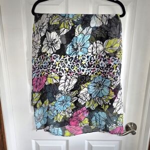 Betsey Johnson Floral and Leopard Print Scarf Black Blue Pink Green White